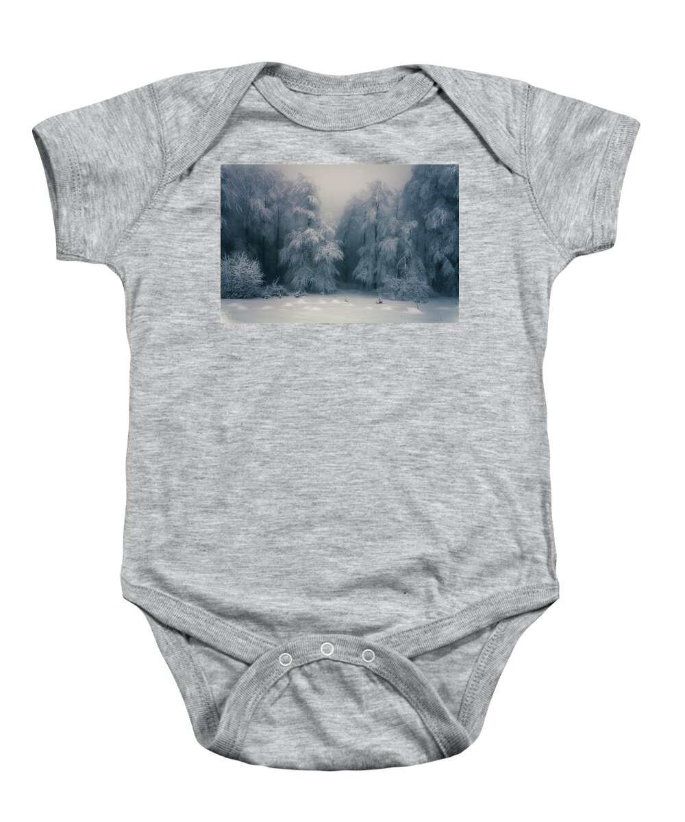 Mountain Baby Onesie featuring the photograph Frozen Forest by Evgeni Dinev