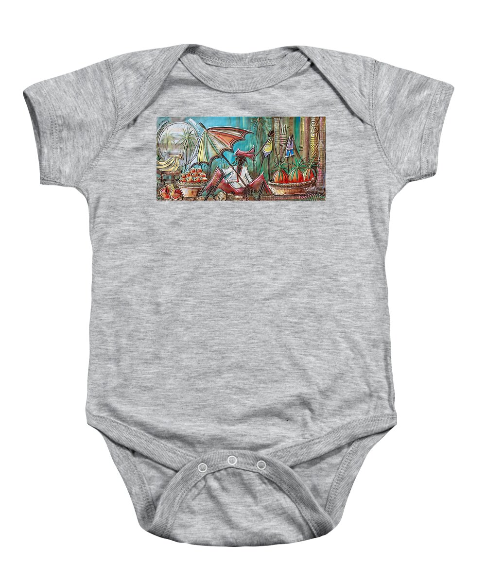 Africa Baby Onesie featuring the painting Fruit Seller by Paul Gbolade Omidiran