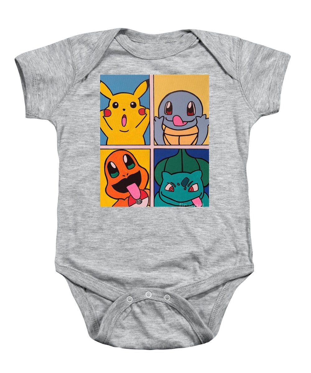 Pokemon Baby Onesie featuring the painting Funny Faces by Elena Pratt