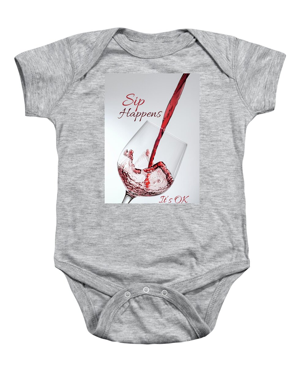 Alcohol Baby Onesie featuring the painting Funny Wine Drinkers Sip Happens by Tony Rubino