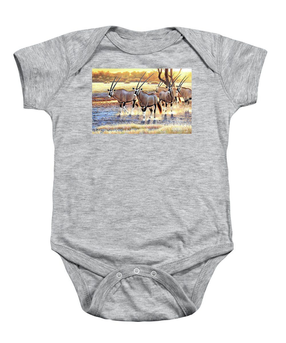 Cynthie Fisher African Baby Onesie featuring the painting Gemsbok by Cynthie Fisher