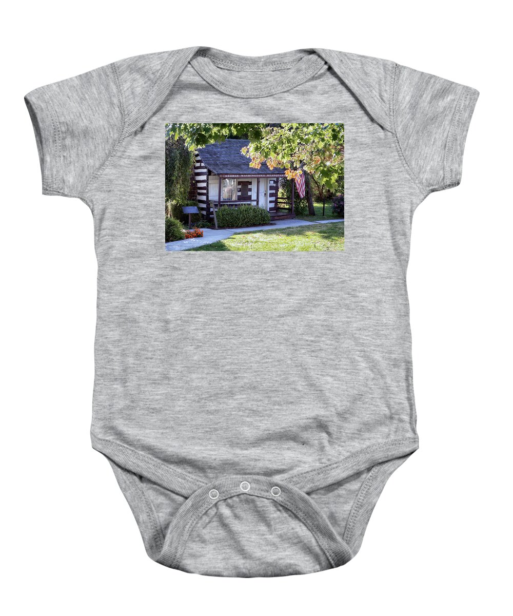 Cabin Baby Onesie featuring the photograph George Washington's Headquarters by Susan Rissi Tregoning
