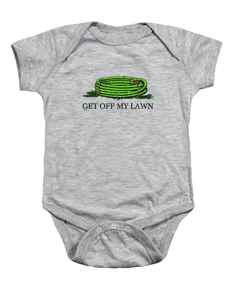 Funny Baby Onesie featuring the digital art Get Off My Lawn by Flippin Sweet Gear