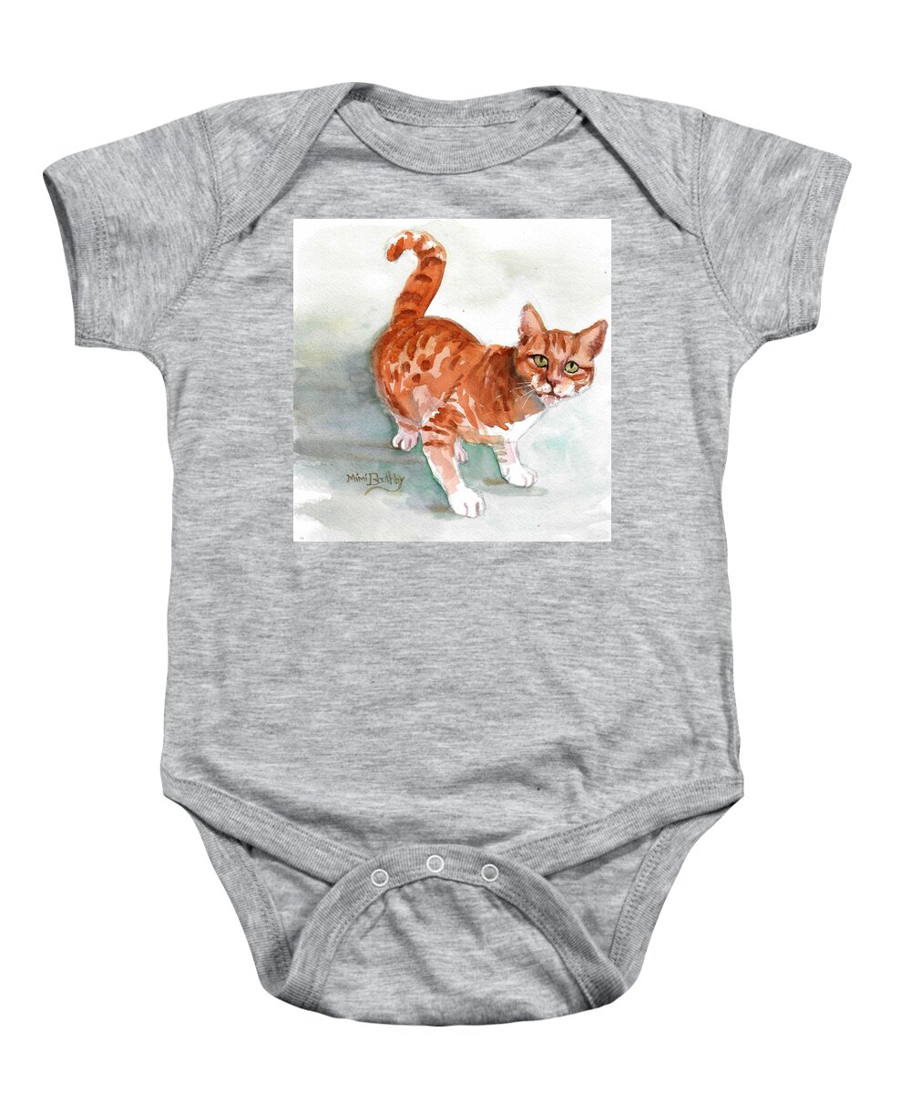 Orange Tabby Baby Onesie featuring the painting Ginger boy by Mimi Boothby
