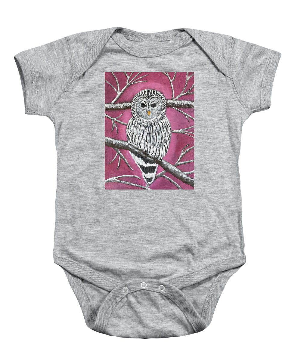 Northern Baby Onesie featuring the painting Give a Hoot by Sue Gurland