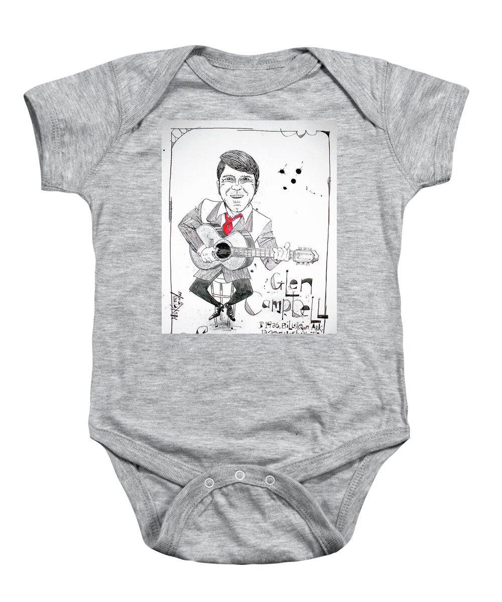  Baby Onesie featuring the drawing Glen Campbell by Phil Mckenney