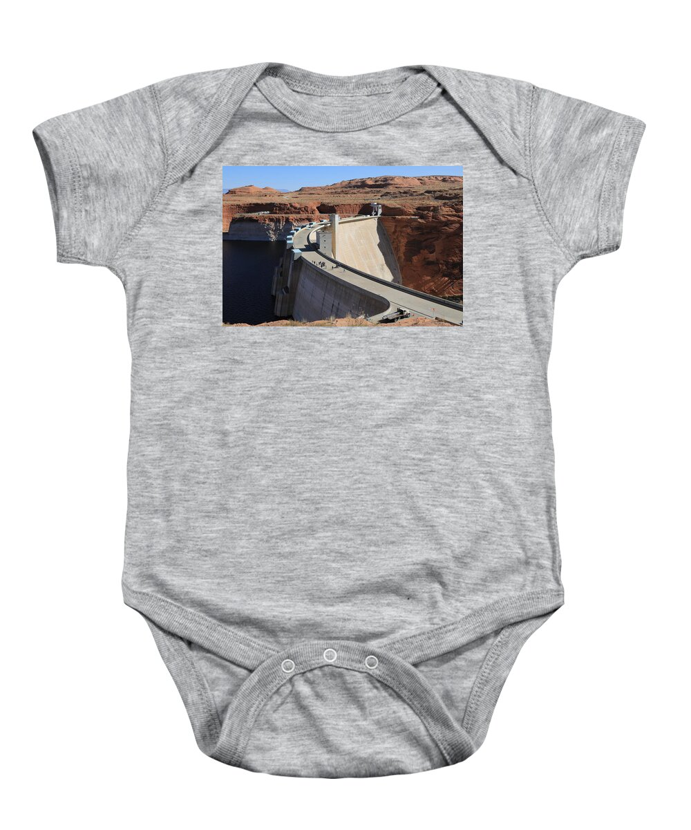 Glen Canyon Dam Baby Onesie featuring the photograph Glen Canyon Dam and Lake Powell by Richard Krebs