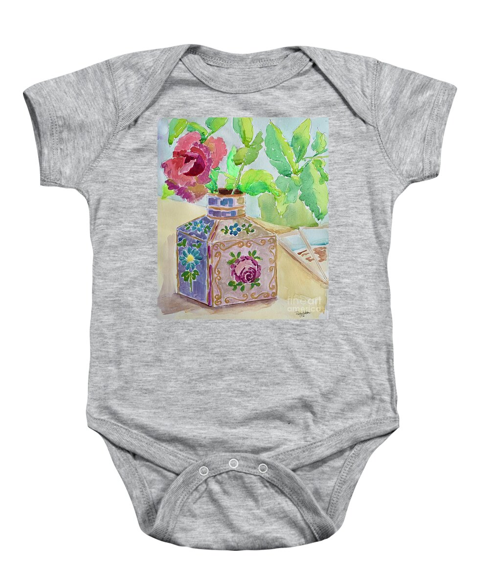 Painted China Vase Baby Onesie featuring the painting Granny's Vase by Patsy Walton