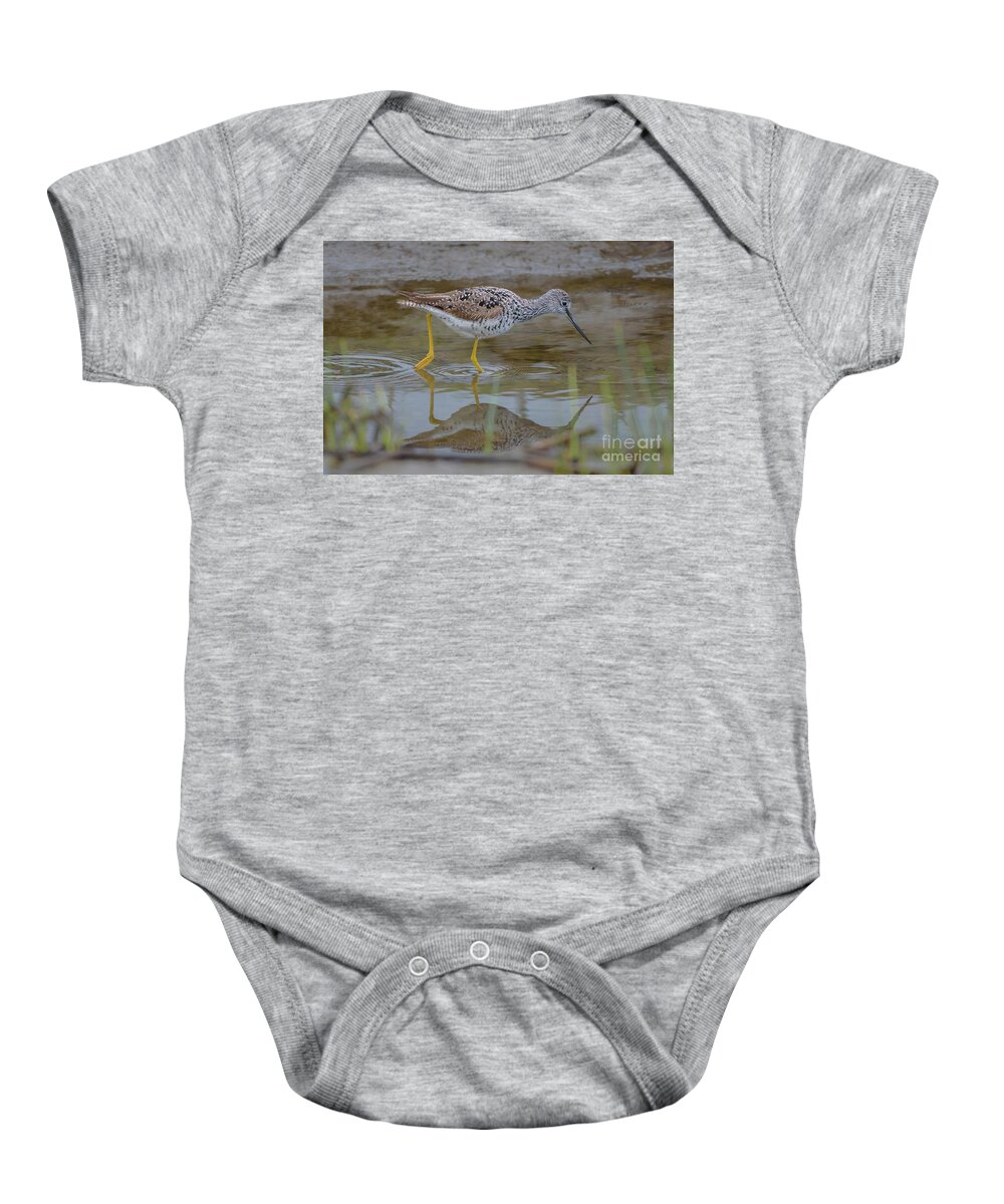 Greater Yellowlegs Baby Onesie featuring the photograph Greater Yellowlegs Searching for Food at Skagit Delta by Nancy Gleason