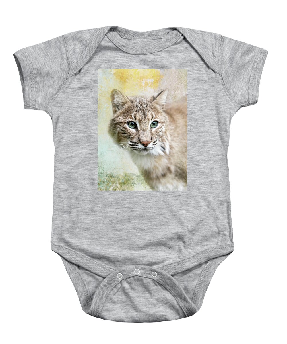 Red Wolf Sanctuary Baby Onesie featuring the photograph Green Eyed Bobcat by Ed Taylor
