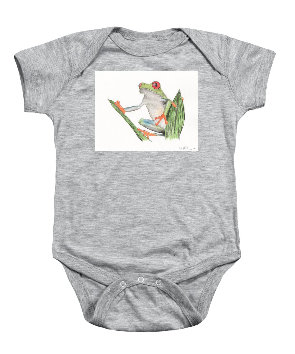 Red Eyed Tree Frog Baby Onesie featuring the painting Red Eyed Tree Frog #2 by Bob Labno