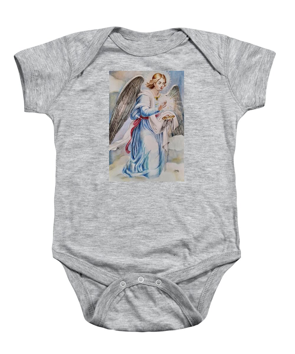 Watercolor Baby Onesie featuring the drawing Guardian Angel by Carolina Prieto Moreno