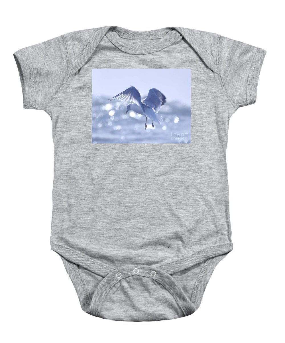 Gull Baby Onesie featuring the photograph Gull Above The Water by Sheila Lee