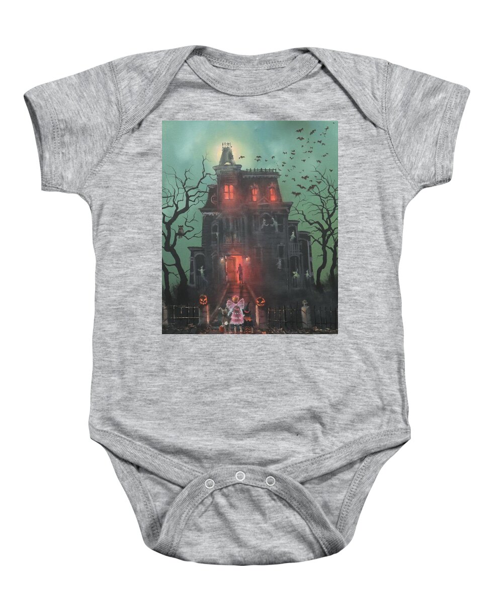 Halloween Baby Onesie featuring the painting Halloween House by Tom Shropshire