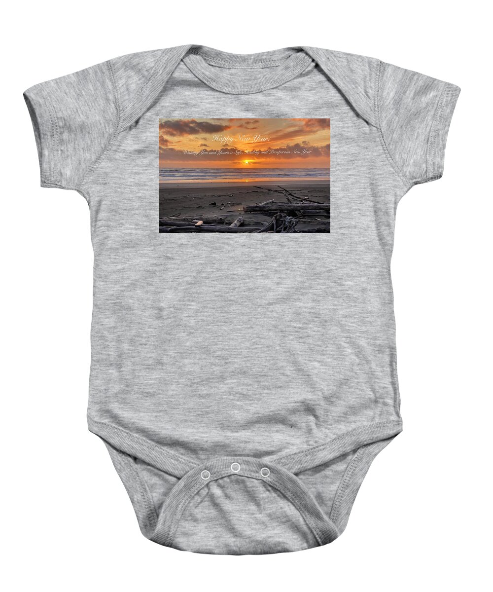 Greeting Card Baby Onesie featuring the photograph Happy New Year - Ocean Sunset 2 by Jerry Abbott