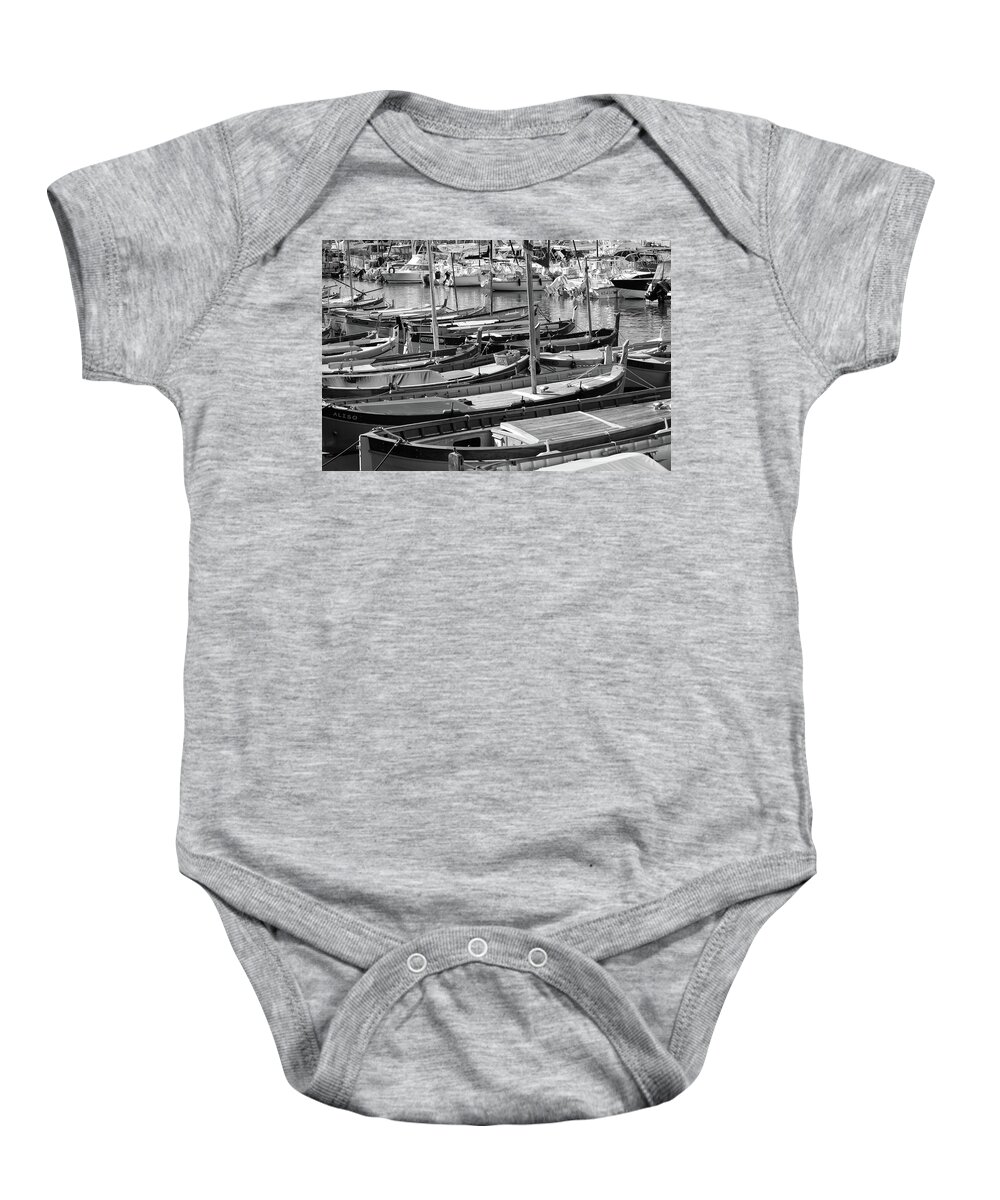 Nice France Baby Onesie featuring the photograph Harbor Boats Nice France Black and White by Shawn O'Brien