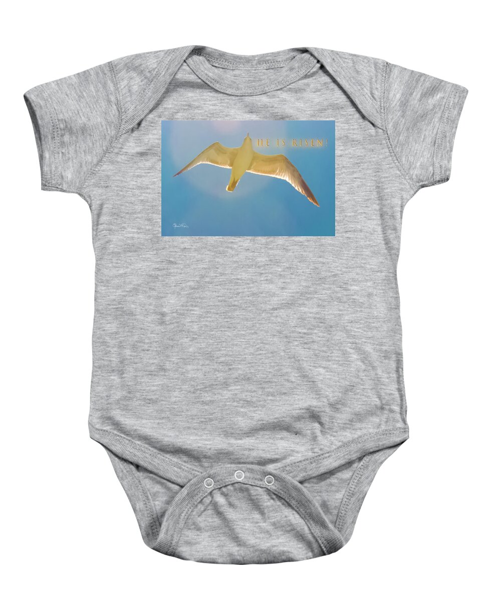Susan Molnar Baby Onesie featuring the photograph He Is Risen - Easter Card by Susan Molnar
