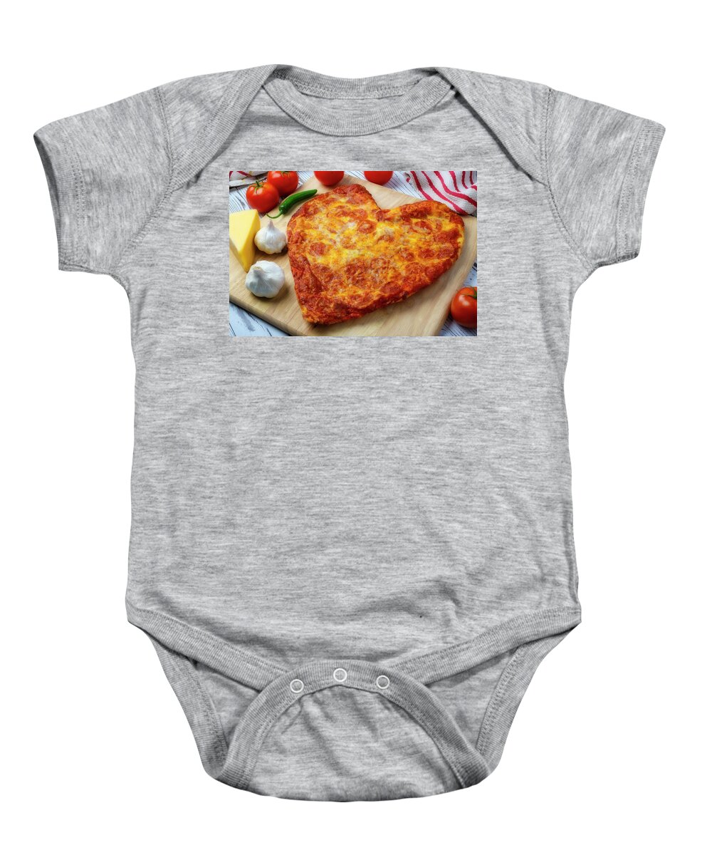 Heart Baby Onesie featuring the photograph Heart Pizza by Garry Gay