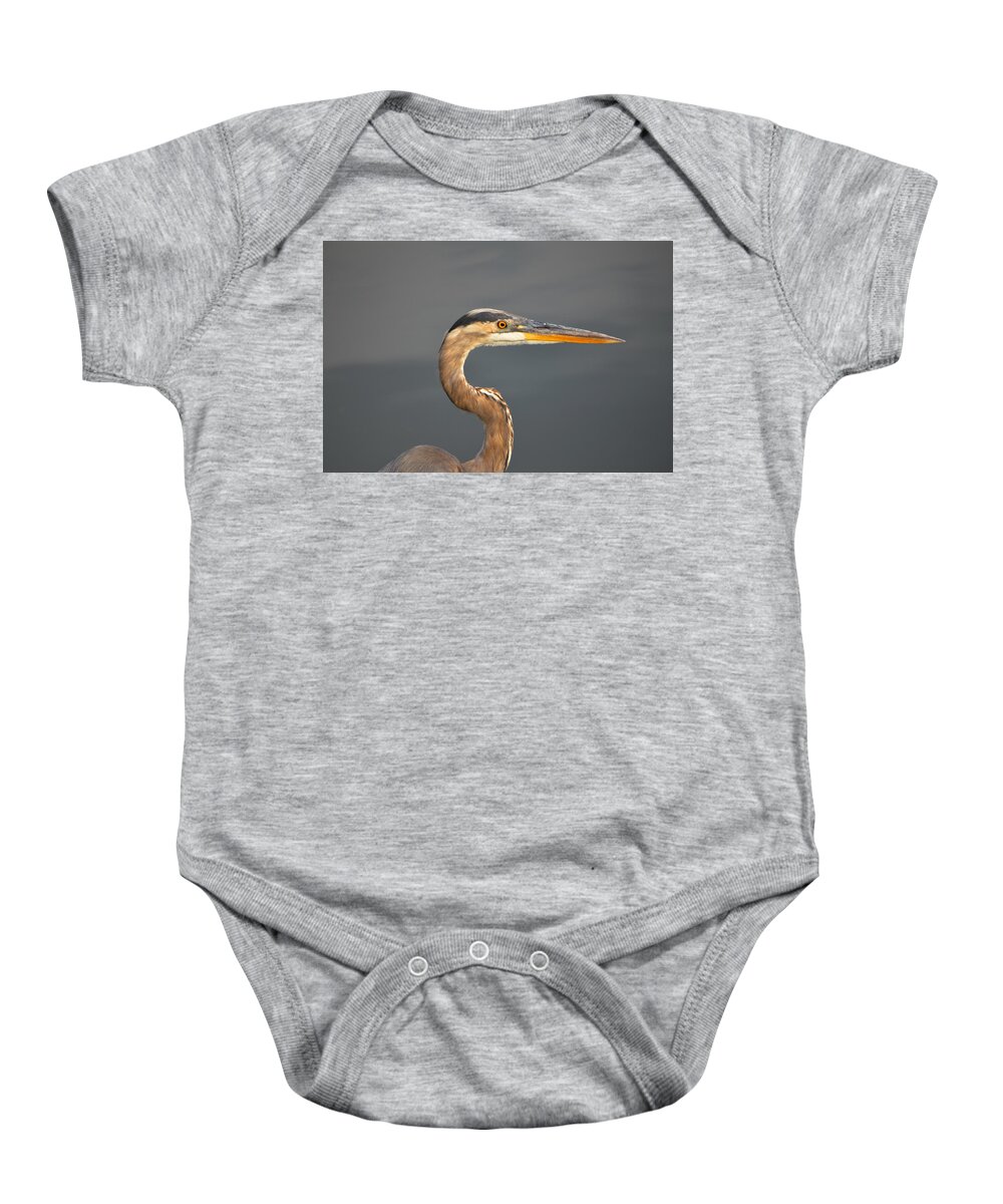 Heron Baby Onesie featuring the photograph Heron by Ally White