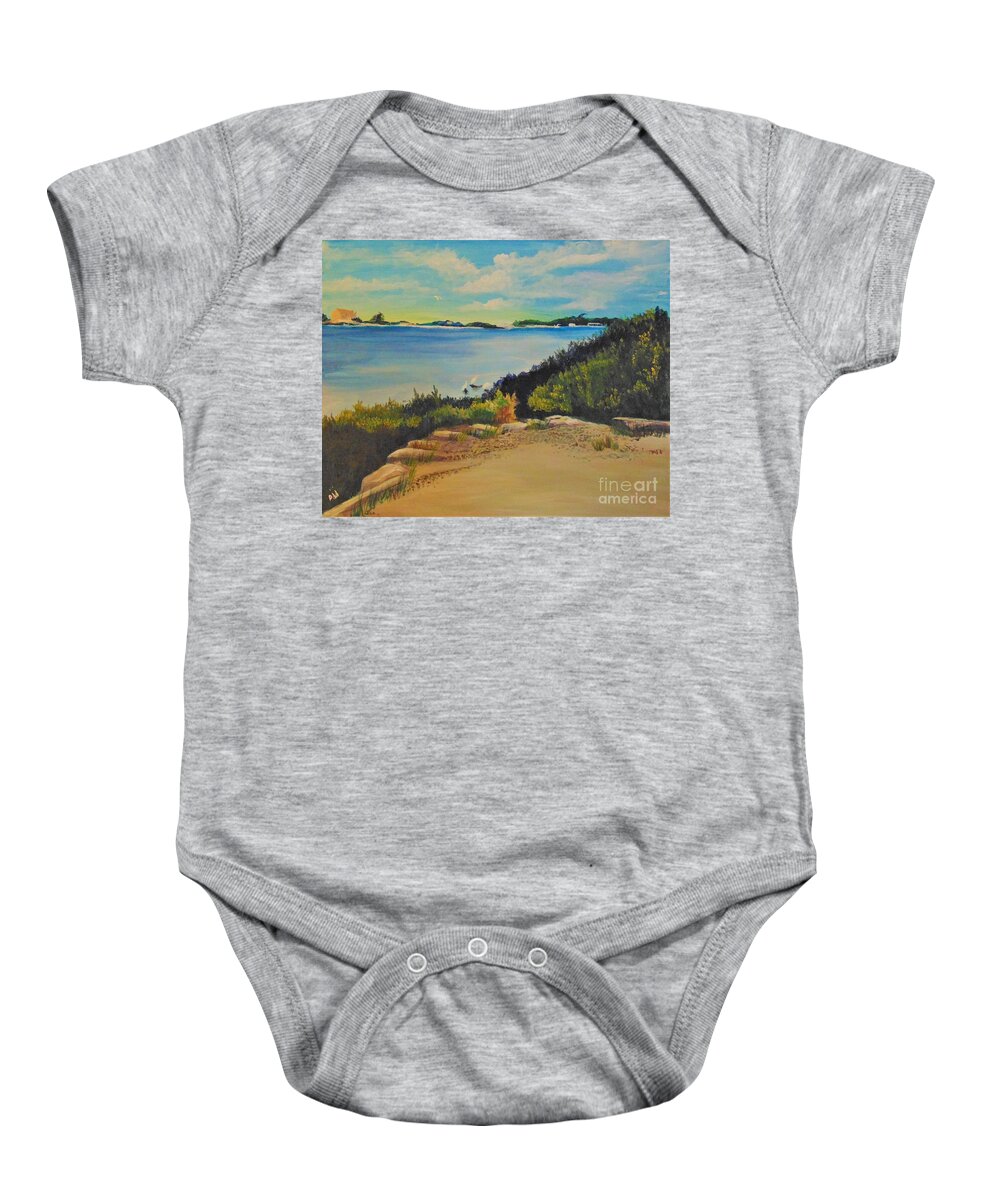 Landscape Baby Onesie featuring the painting Herons at Waterfront Park by Saundra Johnson