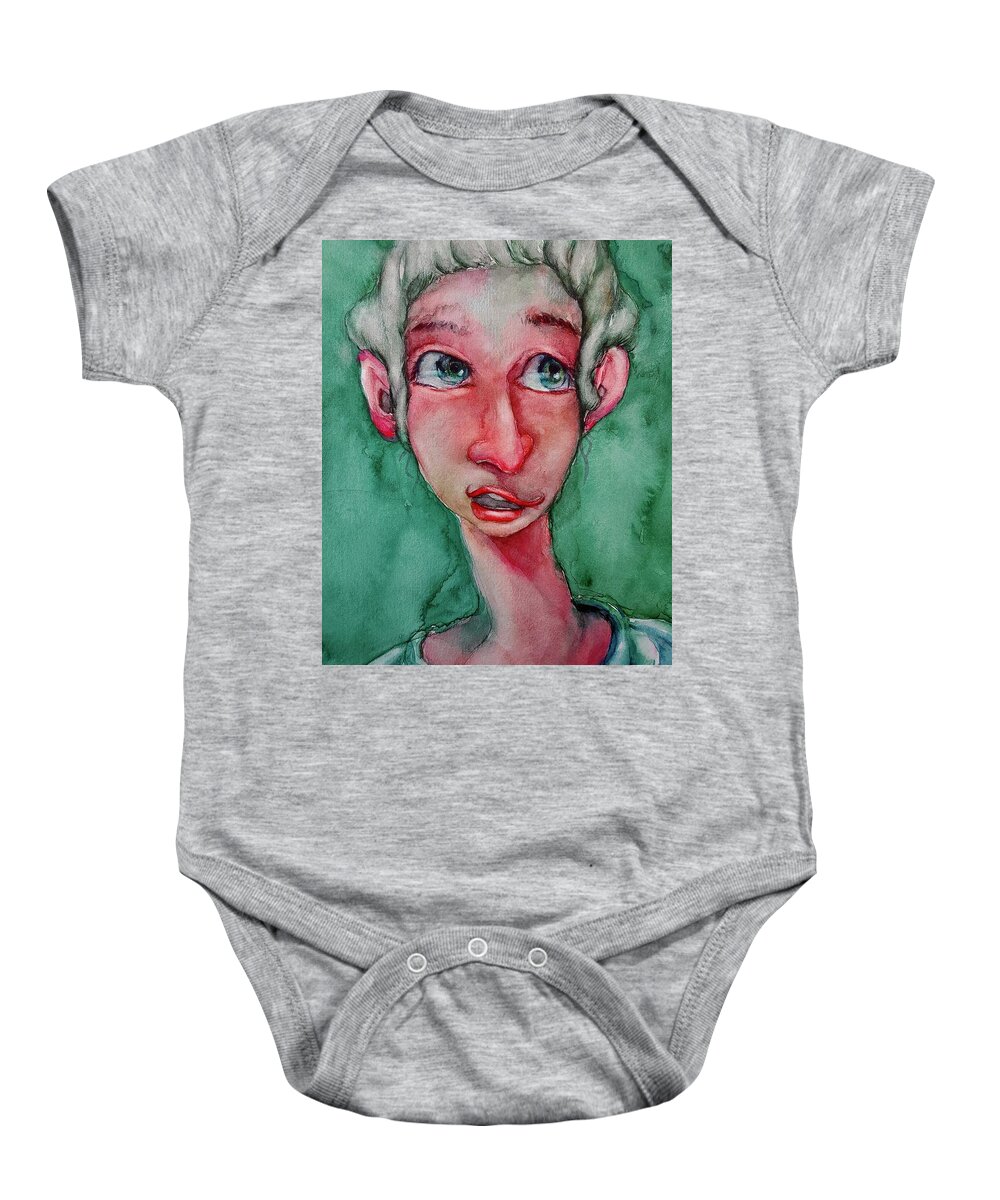  Baby Onesie featuring the painting Hey Man by Mikyong Rodgers