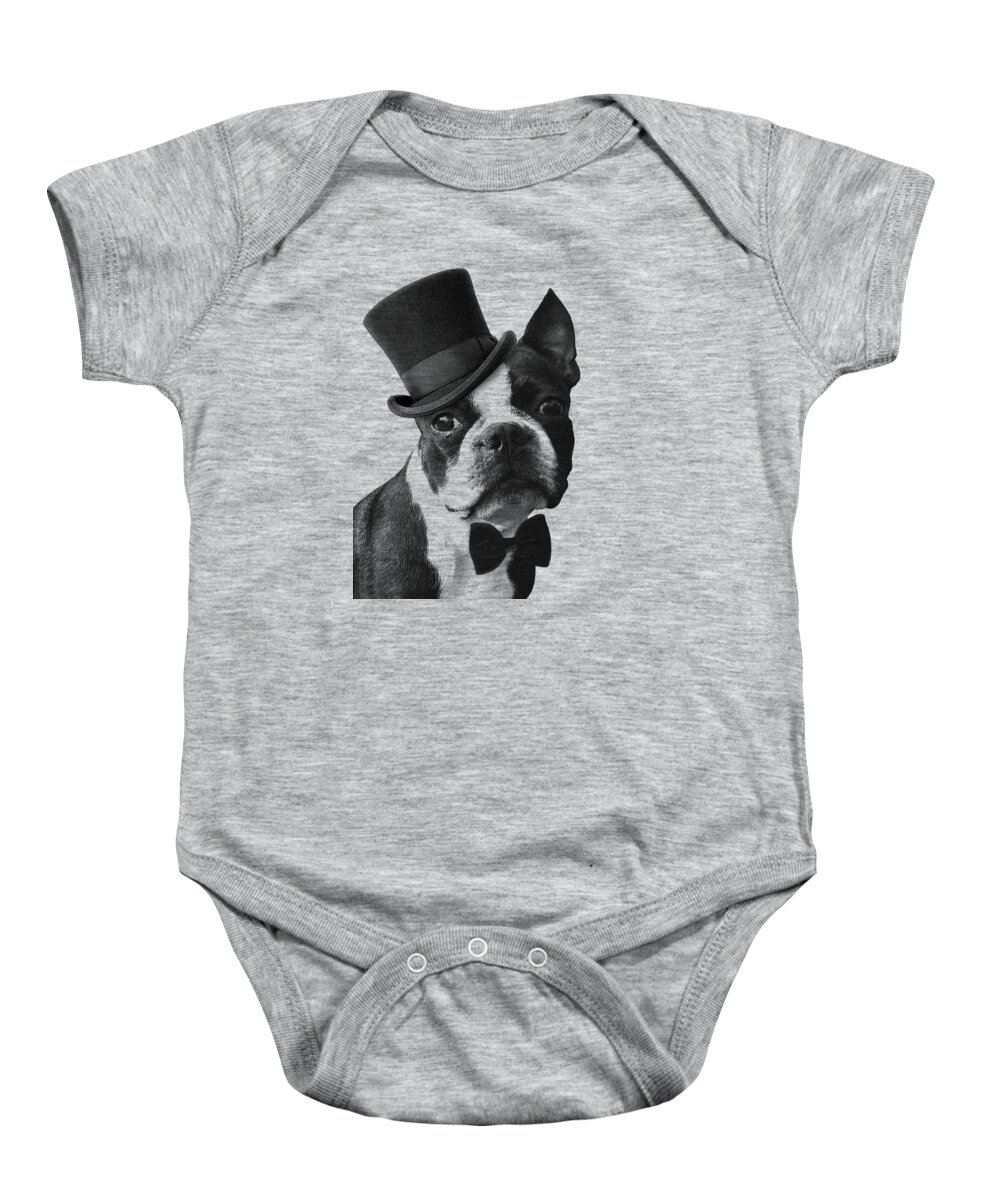 Boston Terrier Baby Onesie featuring the digital art Hipster Boston Terrier by Madame Memento