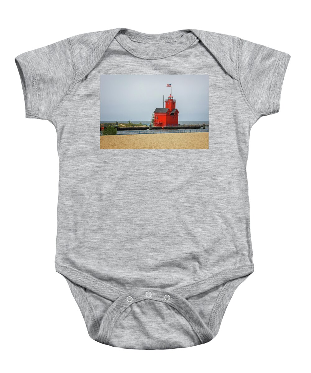 Holland Harbor Light Baby Onesie featuring the photograph Holland Harbor Light by Dan Sproul