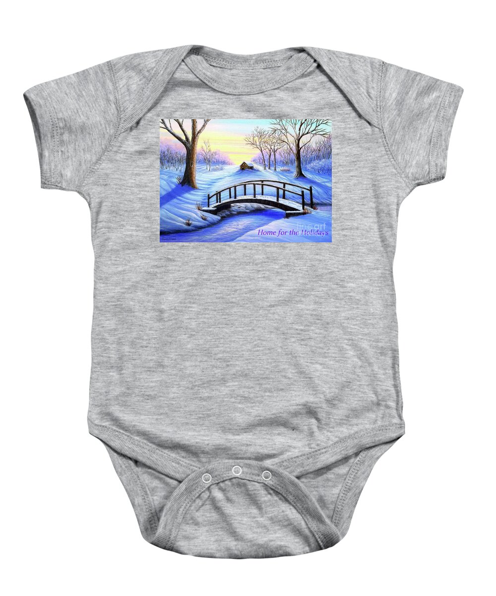 Holiday Baby Onesie featuring the painting Home for the Holidays - The Path Home by Sarah Irland