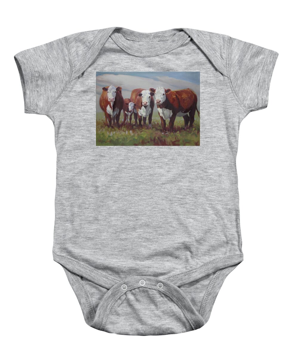 Farm Animals Baby Onesie featuring the painting Home on the Range by Carolyne Hawley