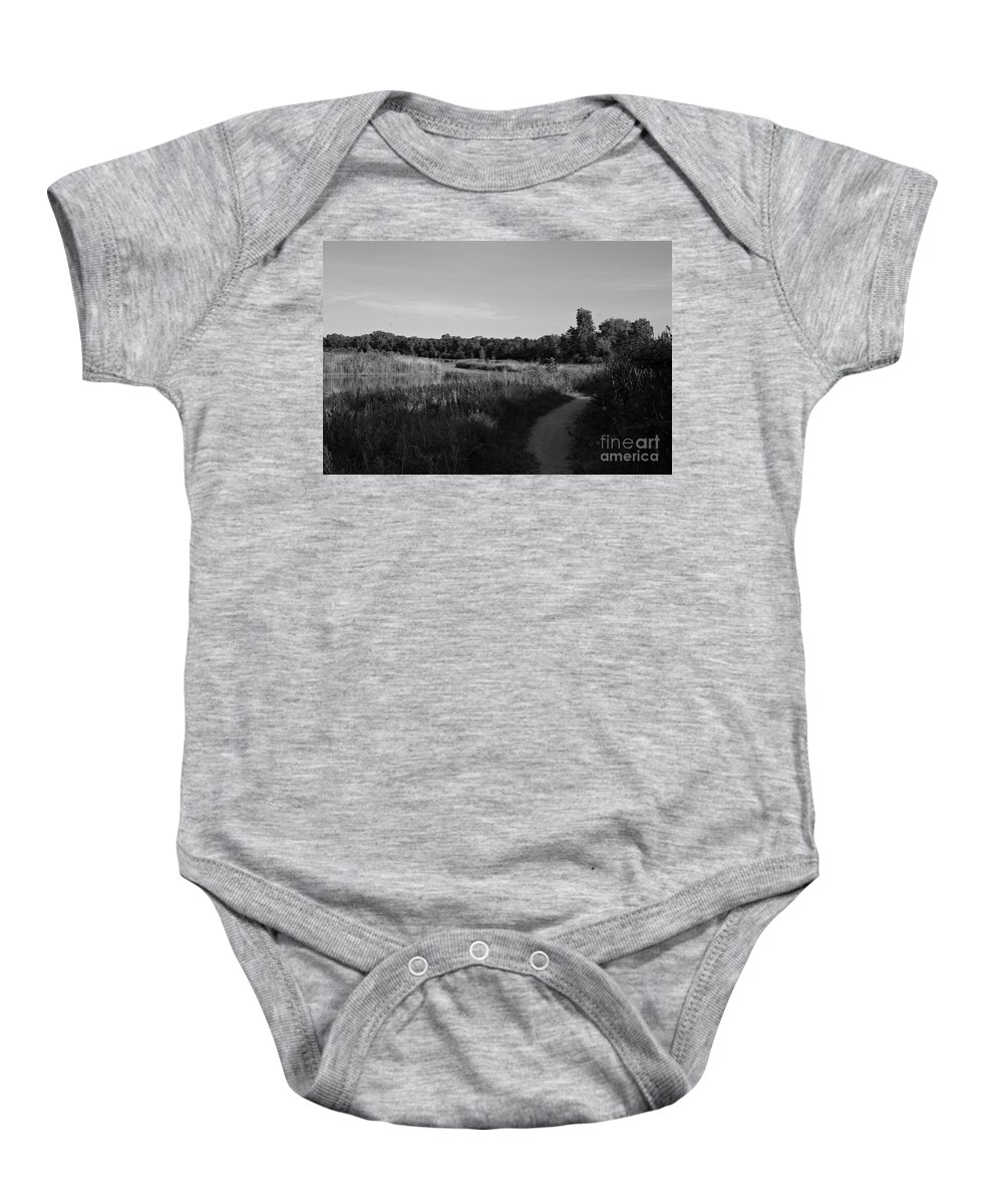 Nature Baby Onesie featuring the photograph Homewood Izaak Walton Prairie Lake - Black and White by Frank J Casella