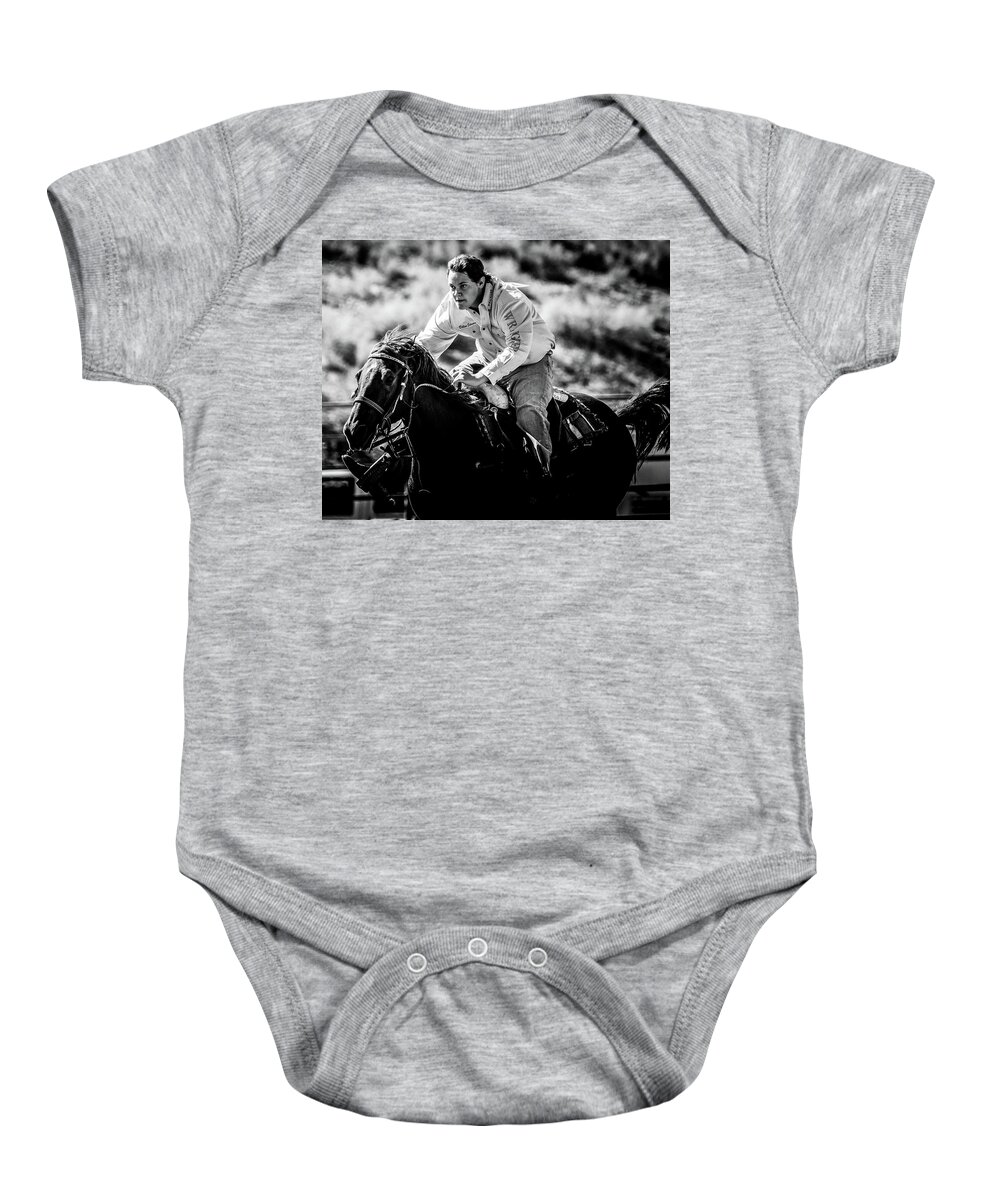 Horse Baby Onesie featuring the photograph Horse Race by Cheryl Prather