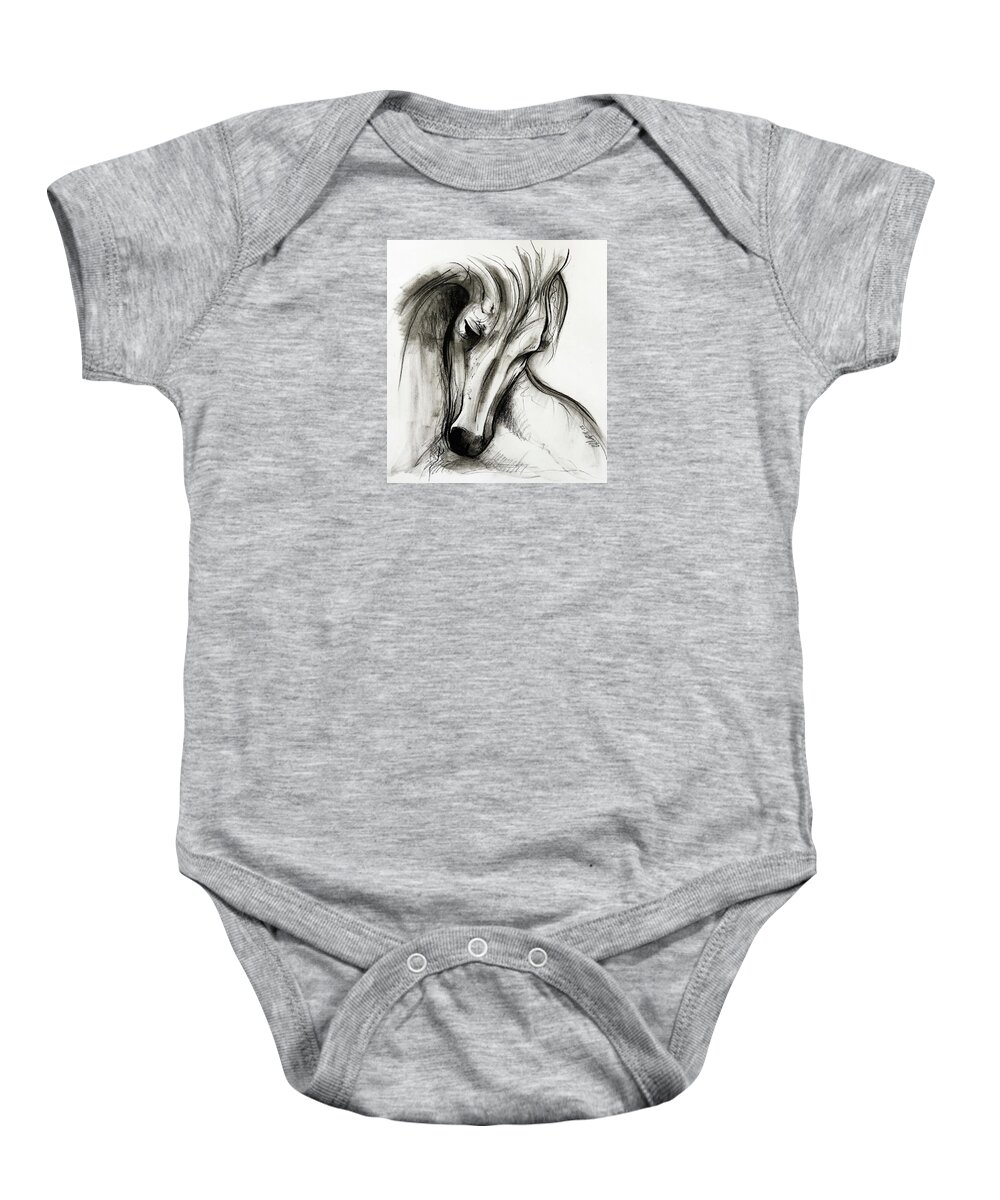 Charcoal Baby Onesie featuring the drawing Horse Study by Creative Spirit