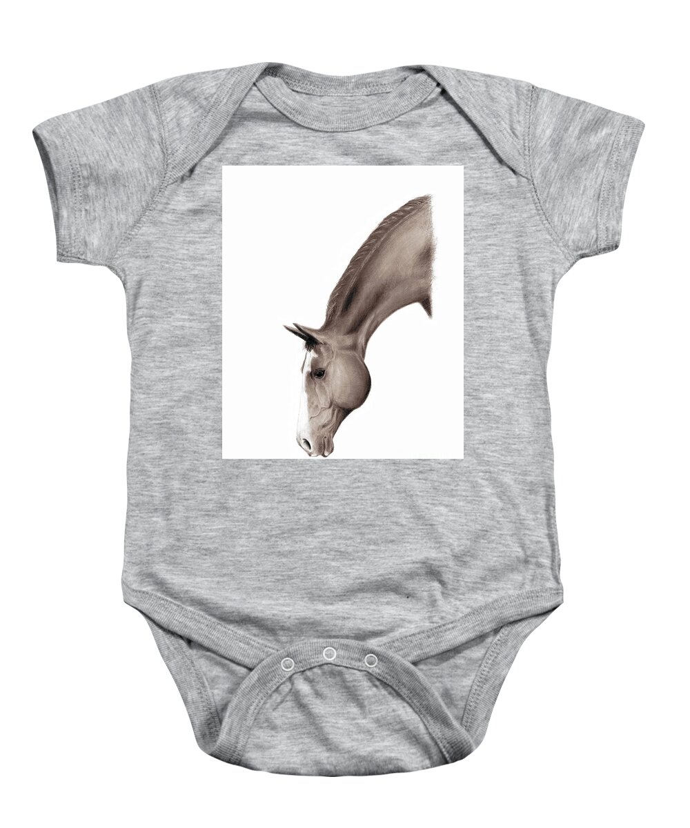 Horse Baby Onesie featuring the drawing Horsehead streaching down by Robert Douglas