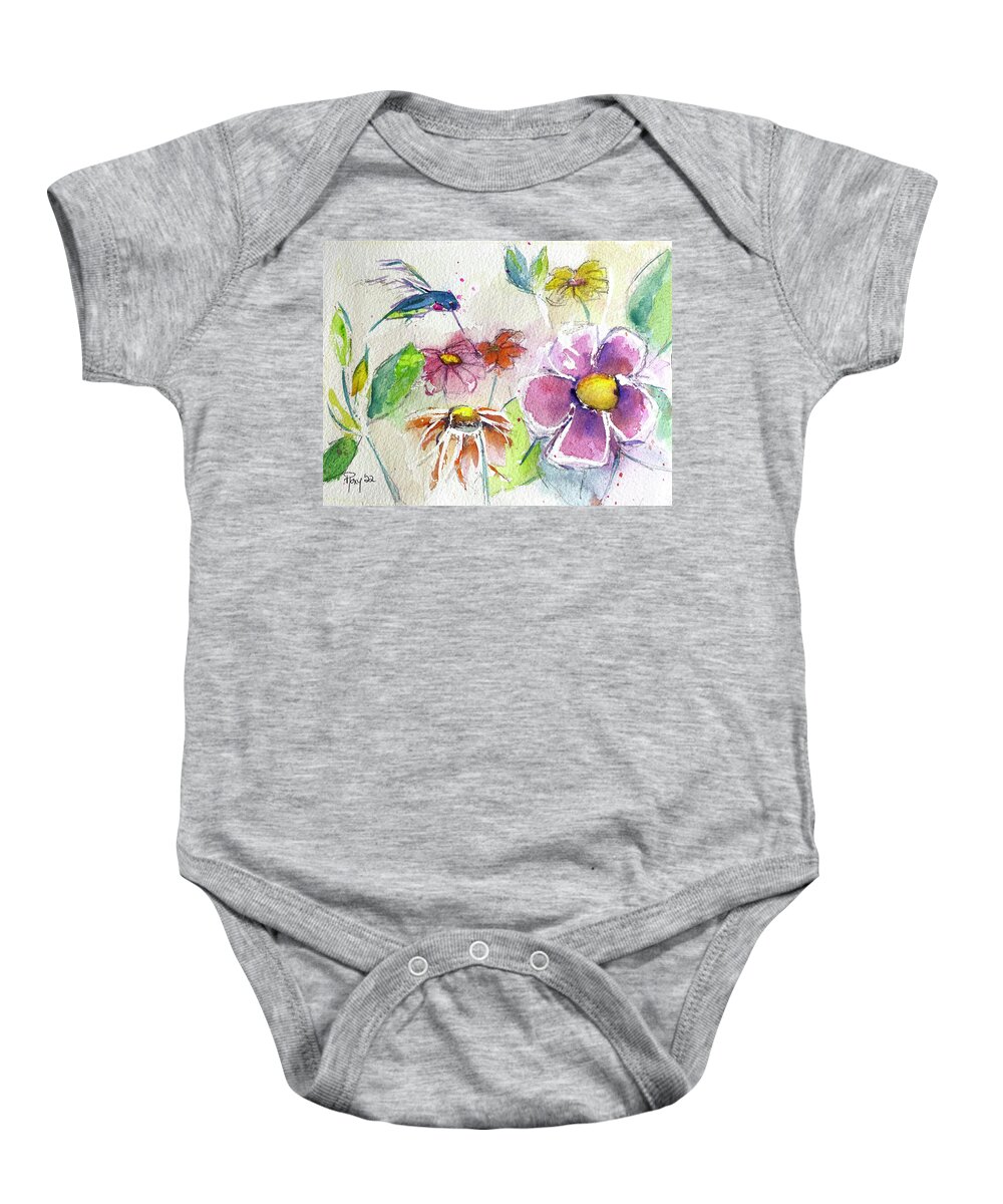 Watercolor Baby Onesie featuring the painting Hummingbird in the Garden by Roxy Rich
