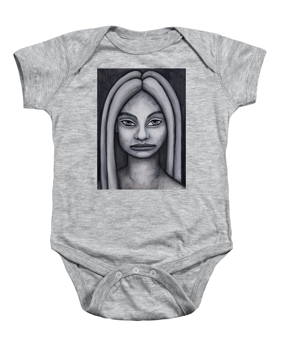 Portrait Baby Onesie featuring the painting Hunter. Monochromatic Portrait Study. by Amy E Fraser