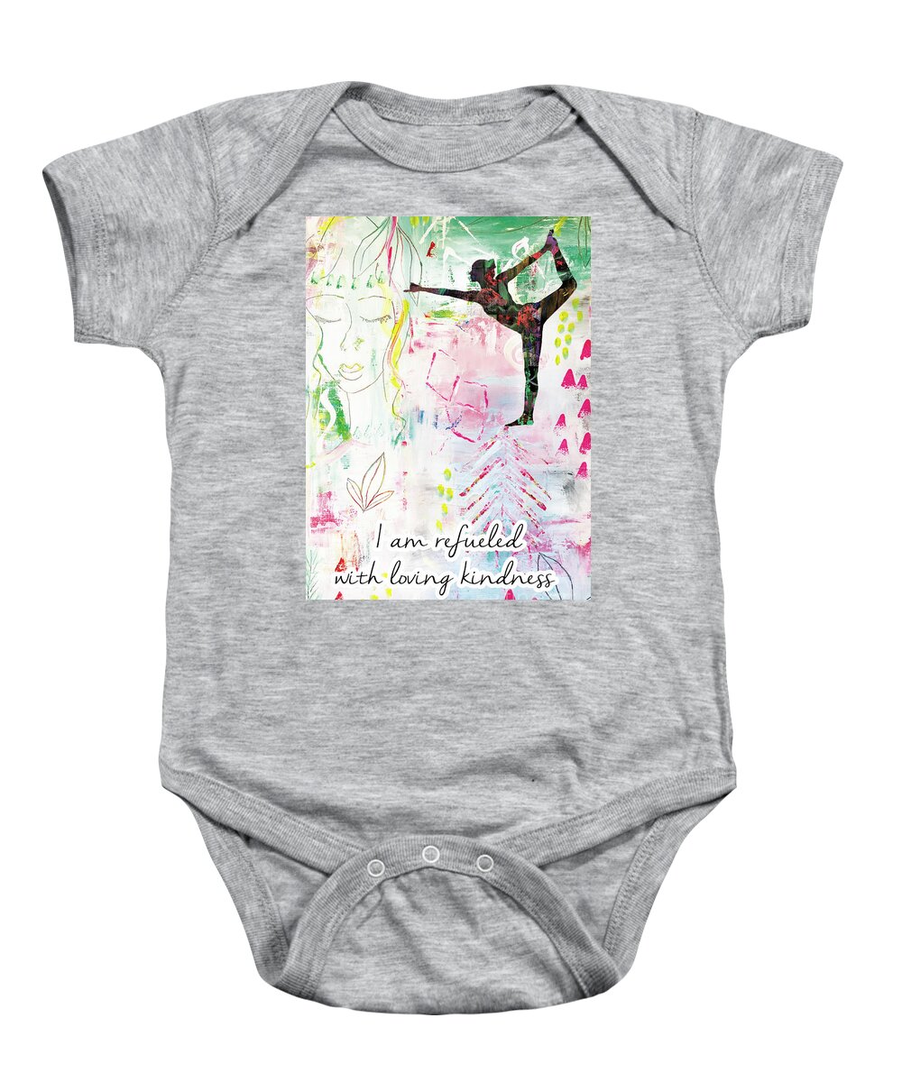 I Am Refueled With Loving Kindness Baby Onesie featuring the painting I am refueled with loving kindness by Claudia Schoen