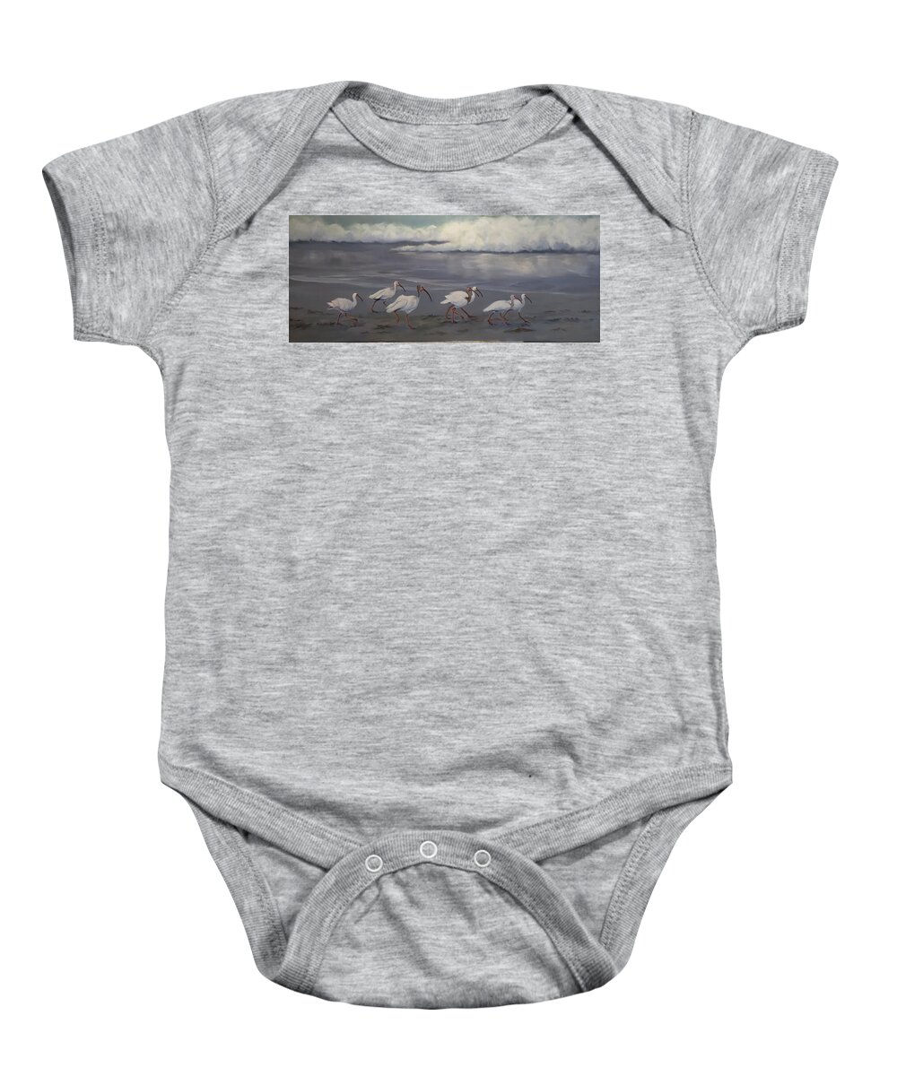 Atlantic Ocean Baby Onesie featuring the painting Ibis Stroll by Judy Rixom