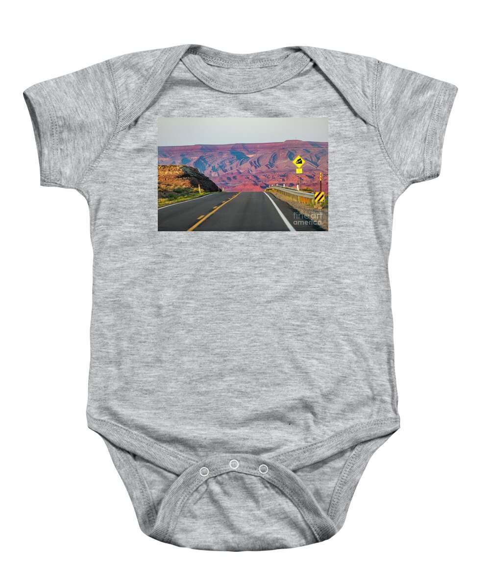 Desert Baby Onesie featuring the photograph Iconic Western Road Trip by Erin Marie Davis