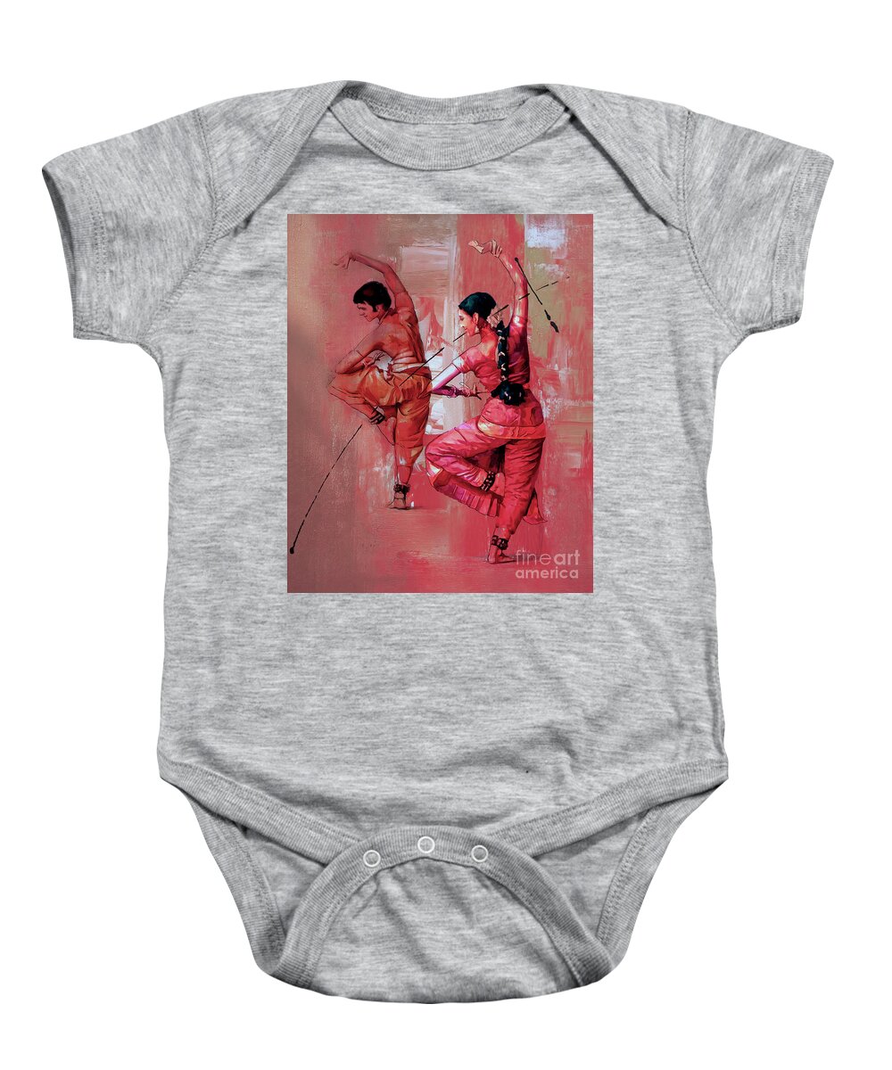 Indian Kathak Dance Baby Onesie featuring the painting Indian Kathak Dance Couple 02 by Gull G