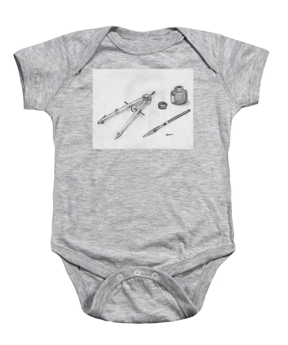 Drawing Tools Baby Onesie featuring the drawing Ink by Tom Morgan