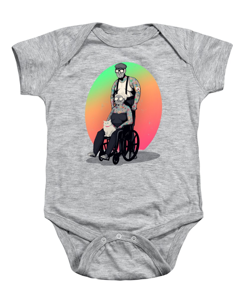 Ink Baby Onesie featuring the drawing Inked and Elderly by Ludwig Van Bacon
