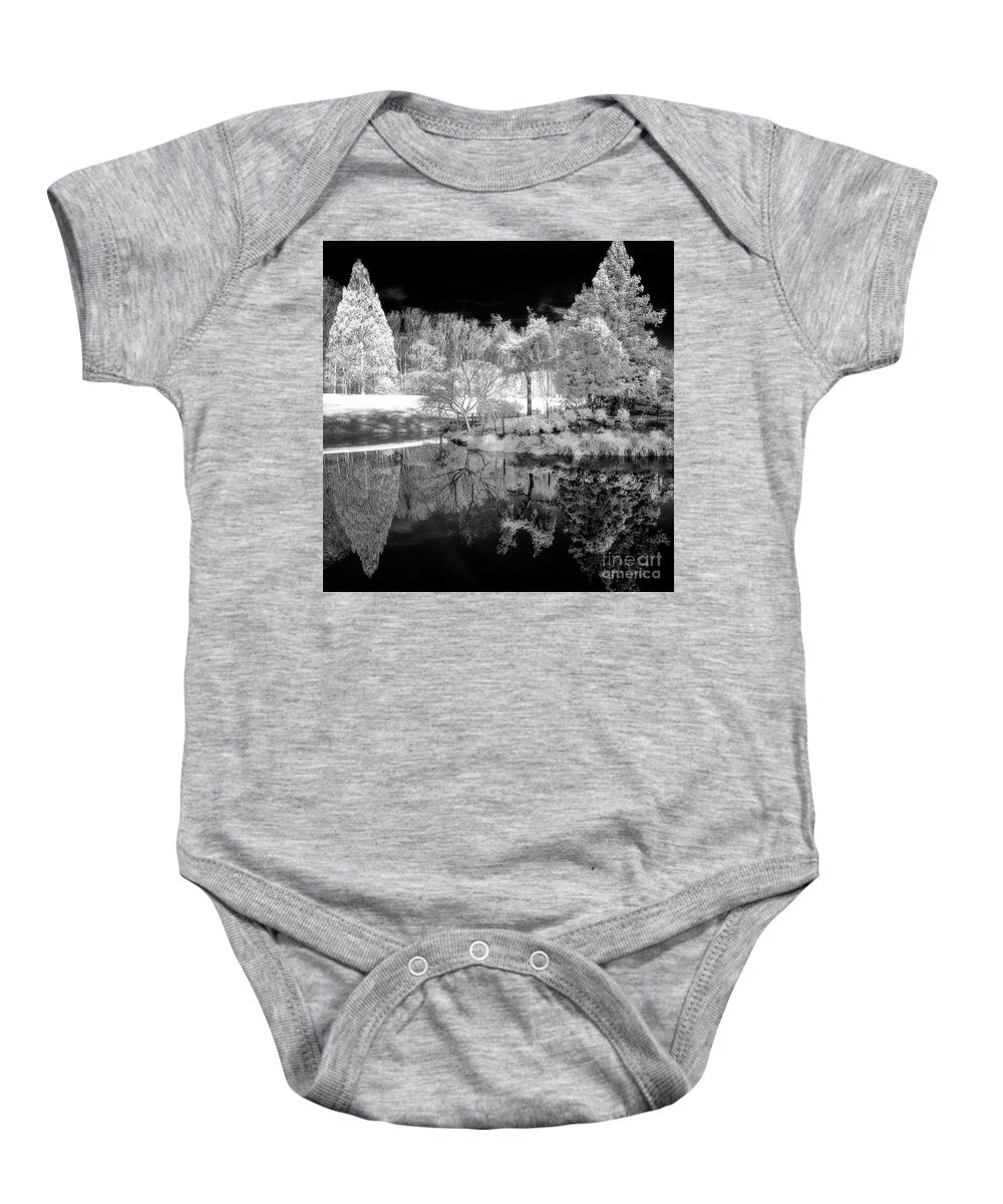 B&w Baby Onesie featuring the photograph IR reflections in a park by Izet Kapetanovic