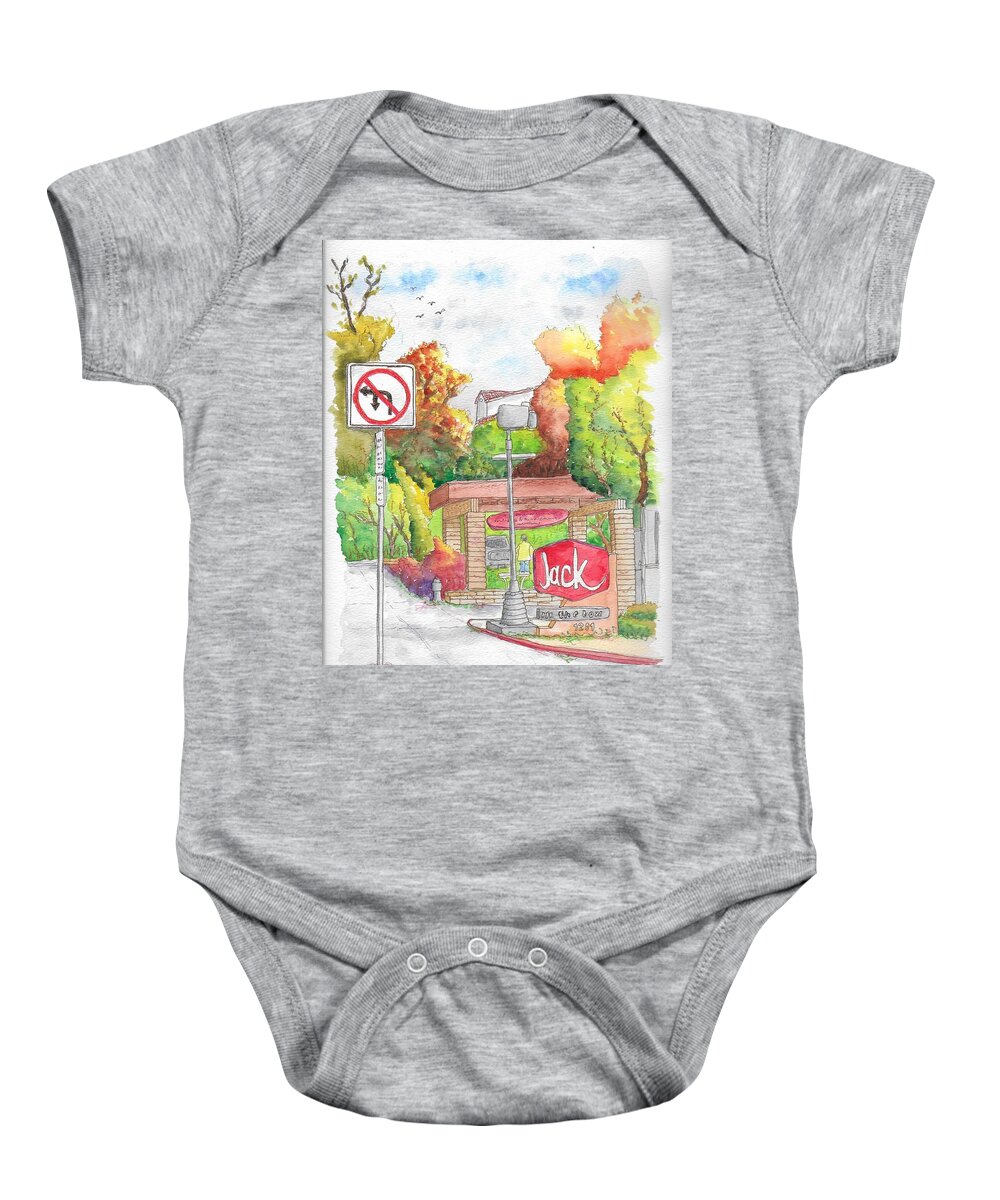 Jack In The Box Baby Onesie featuring the painting Jack in the Box in Laguna Beach, California by Carlos G Groppa