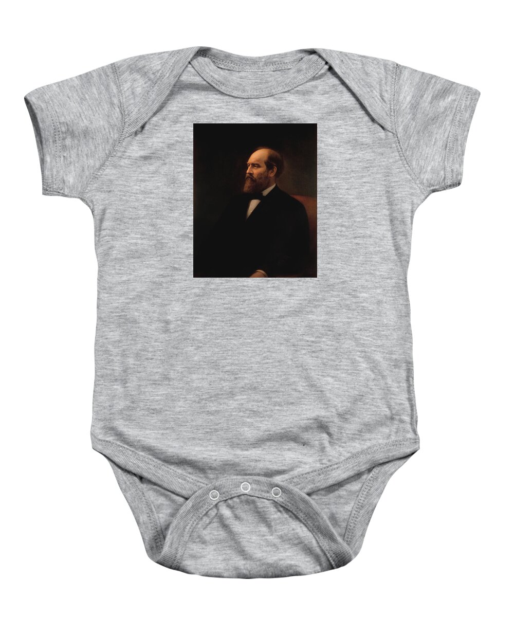James Garfield Baby Onesie featuring the painting James Garfield Official Presidential Portrait - Calvin Curtis 1881 by War Is Hell Store