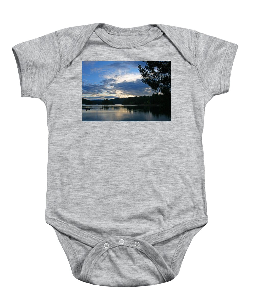 Photograph Lake Sunrise Clouds Reflection Baby Onesie featuring the photograph Jenkinson Morning by Beverly Read