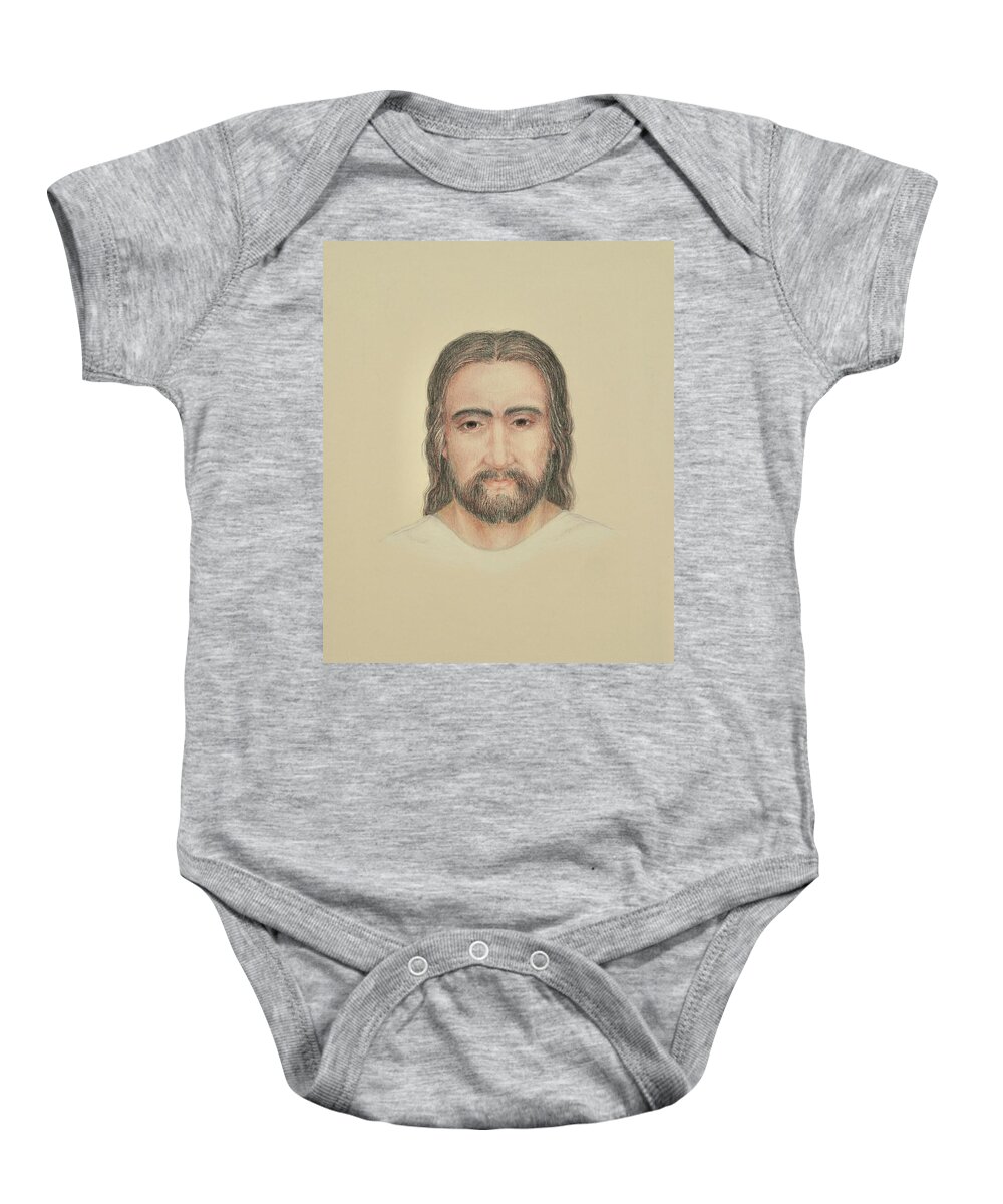 Jesus Baby Onesie featuring the drawing Jesus Christ of the Shroud by Michele Myers