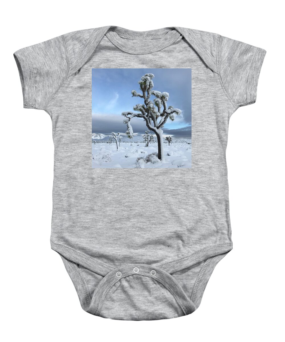 Joshua Tree Baby Onesie featuring the photograph Joshua Tree in the Snow #1 by Perry Hoffman