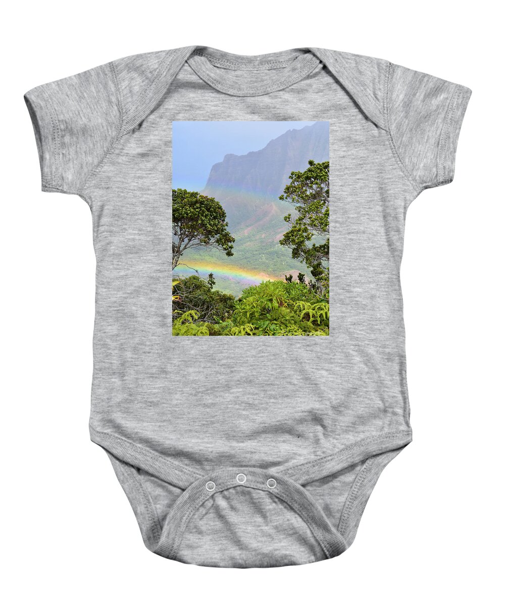 Gary Baby Onesie featuring the photograph Kalalau Lookout Rainbow by Gary F Richards