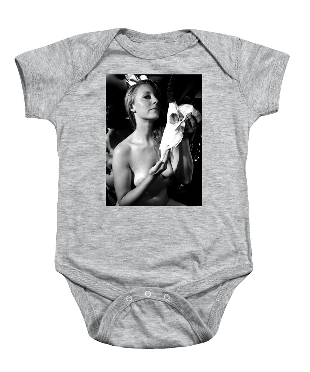Nude Female Skull Baby Onesie featuring the photograph Kbbt0716 by Henry Butz