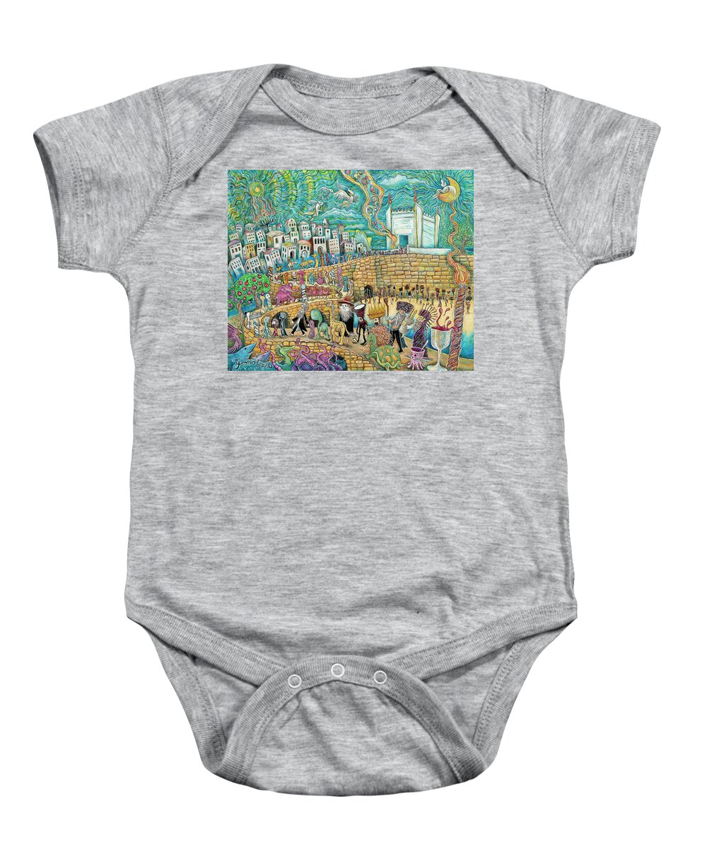 Moshiach Baby Onesie featuring the painting King Schweky by Yom Tov Blumenthal